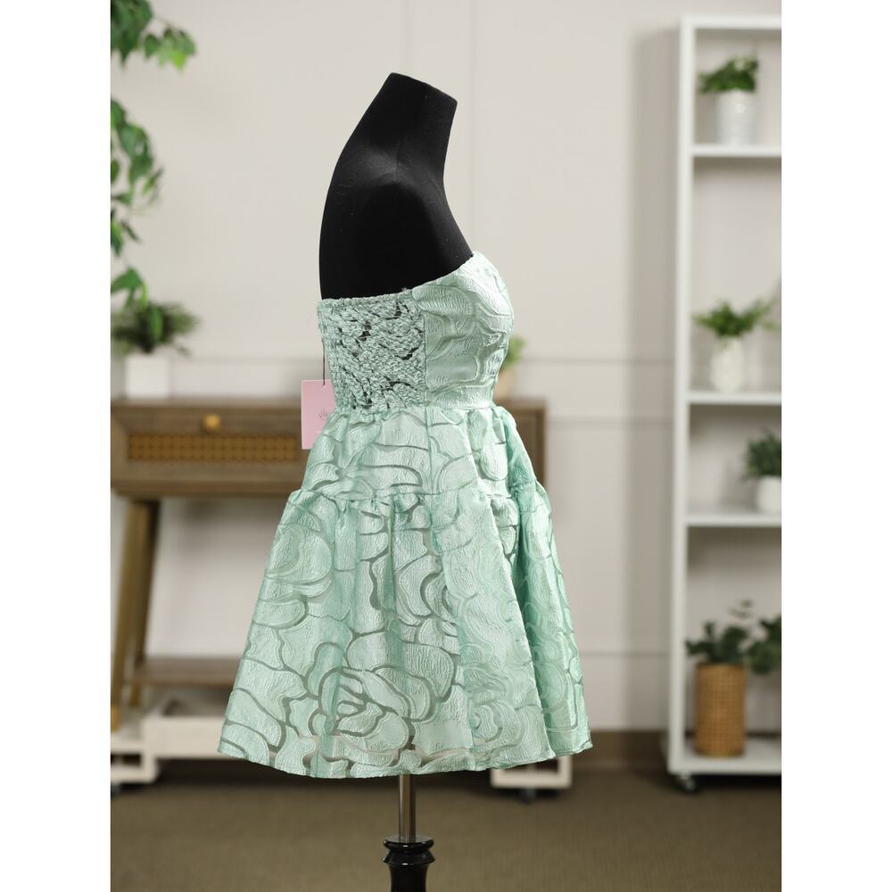 Hello Molly Sage Green Jacquard Strapless Mini Dress XS NWT Party Occasion - Picture 6 of 14